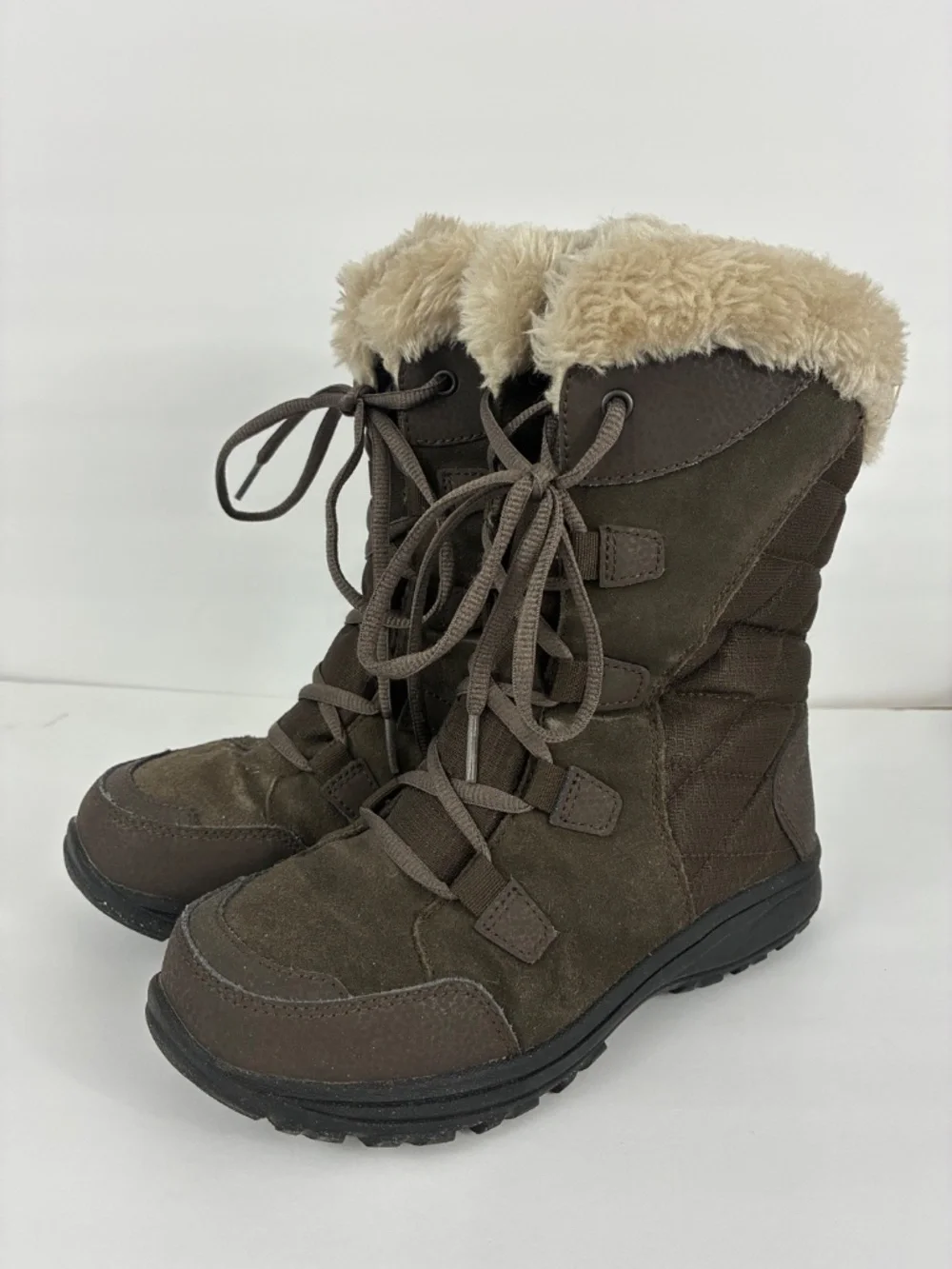 Columbia Ice Maiden II Boots 5.5 Waterproof Snow Rain Brown Lace-up Faux Fur